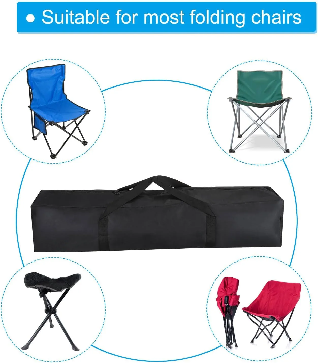 PATIKIL 47 Inch Camp Chair Replacement Bag, 2 Pack Nylon Foldable Carrying Bag Large Zippered Bag with Shoulder Strap for Outdoor Camping, Black