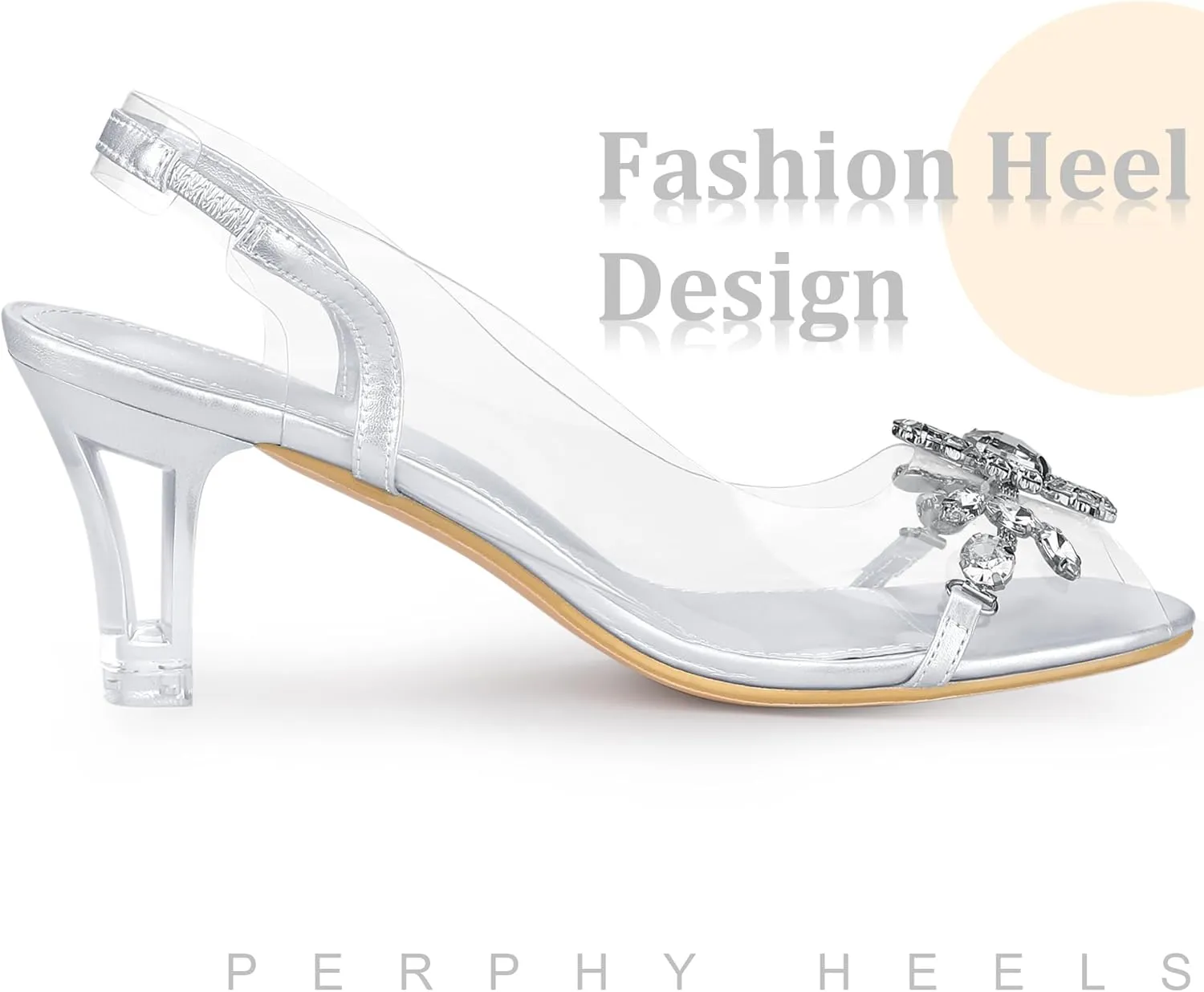 Perphy Peep Toe Flower Rhinestone Clear Chunky Heels Cinderella Glass Sandals for Women