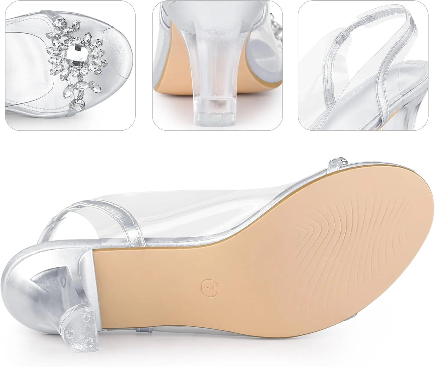 Perphy Peep Toe Flower Rhinestone Clear Chunky Heels Cinderella Glass Sandals for Women