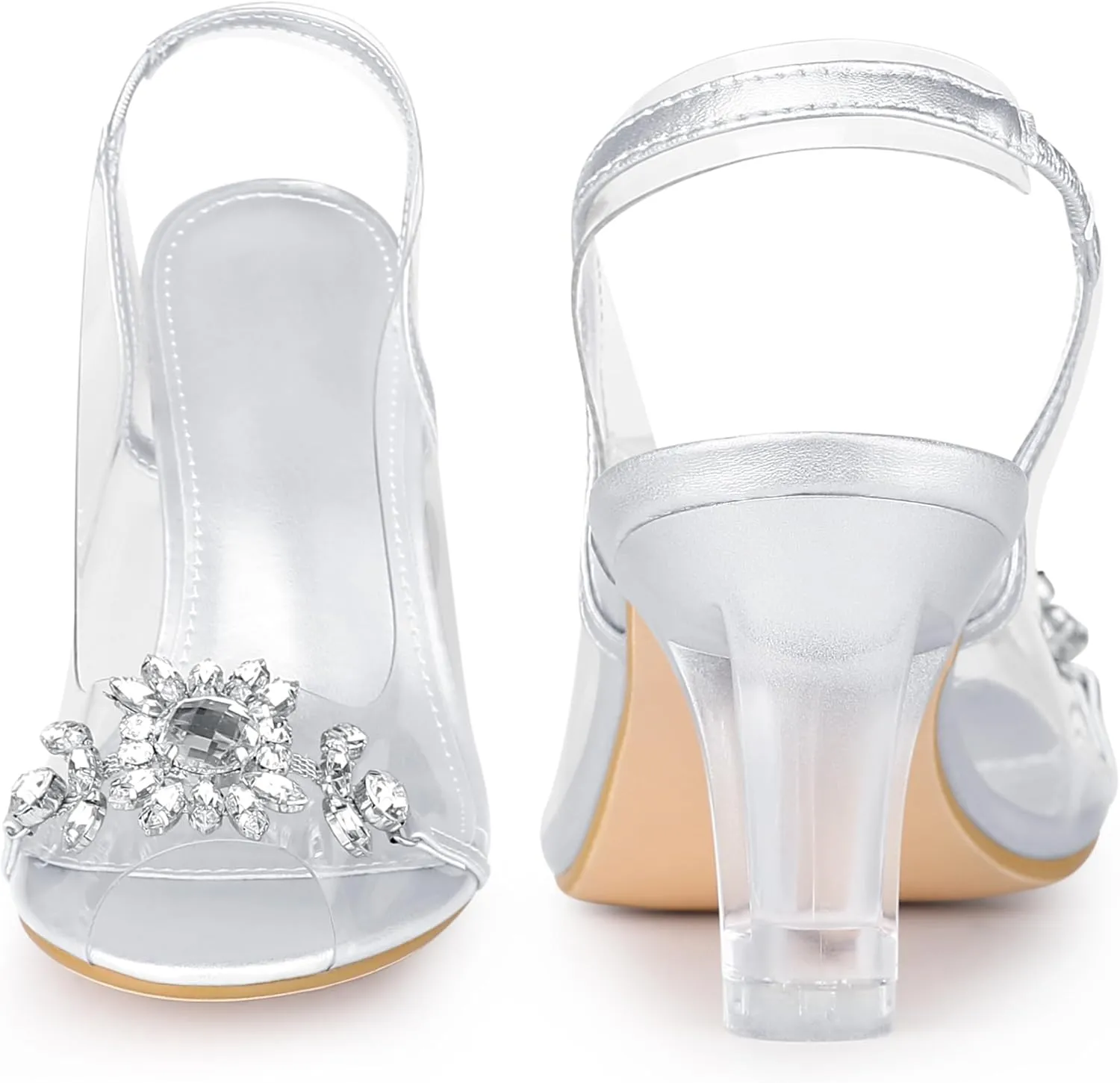Perphy Peep Toe Flower Rhinestone Clear Chunky Heels Cinderella Glass Sandals for Women
