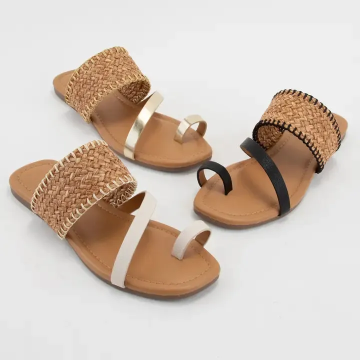 Phila Stitched Design Raffia Upper Slip-On Sandal