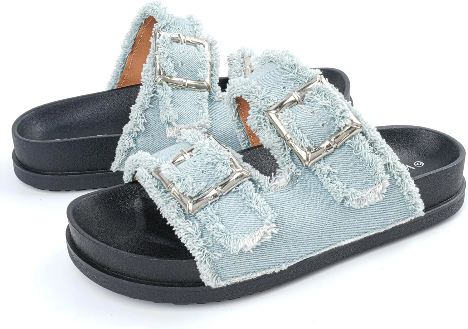 Platform Sandals Women,Womens Sandals-Studded Silde Sandals-Double Buckle Adjustable-Beach Sandals for Women-Flat Sandals Summer Vacation