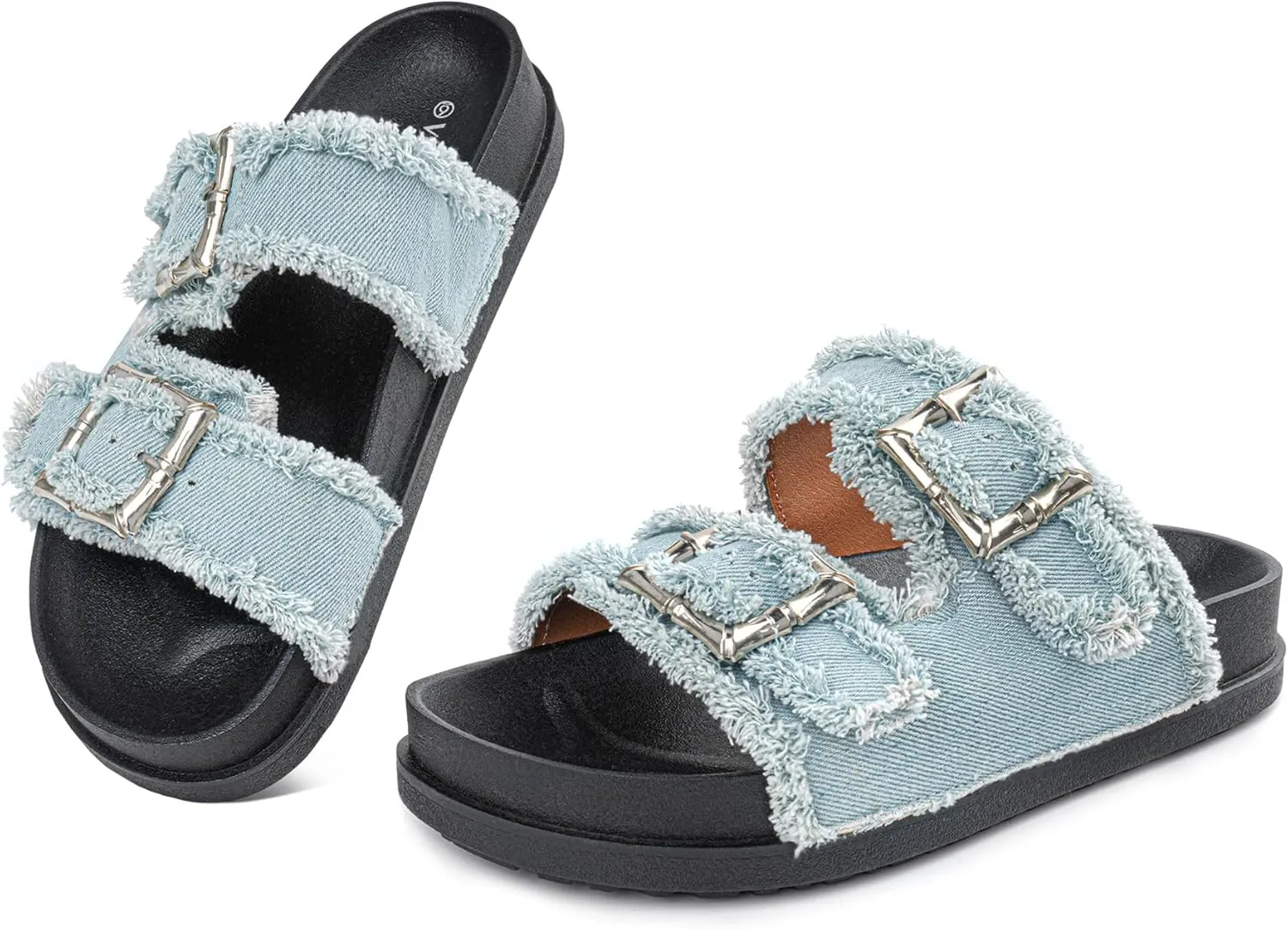 Platform Sandals Women,Womens Sandals-Studded Silde Sandals-Double Buckle Adjustable-Beach Sandals for Women-Flat Sandals Summer Vacation