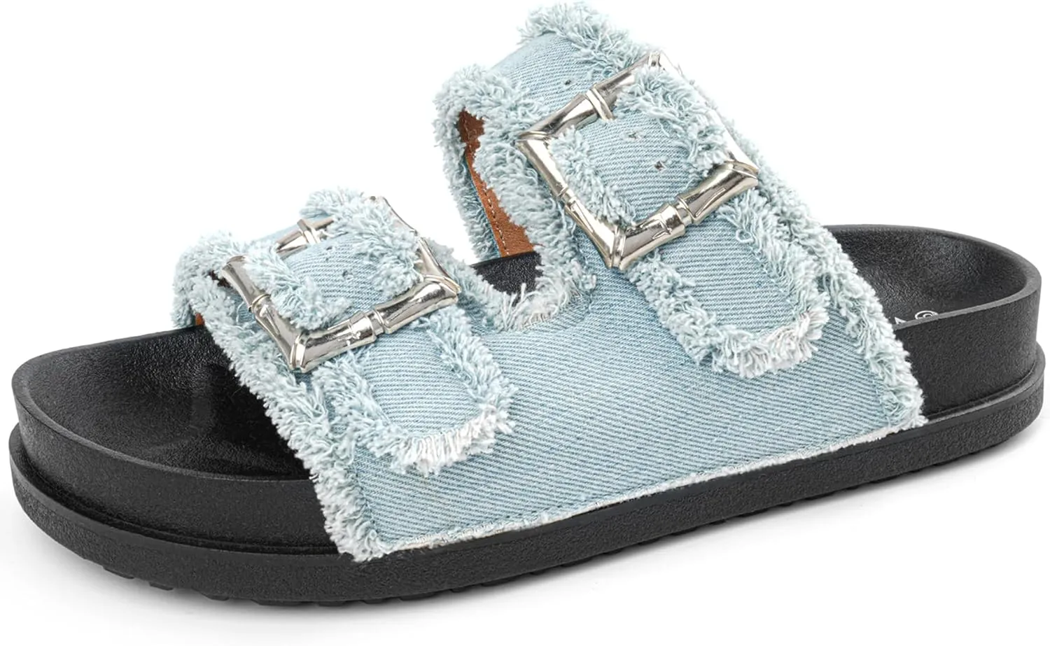 Platform Sandals Women,Womens Sandals-Studded Silde Sandals-Double Buckle Adjustable-Beach Sandals for Women-Flat Sandals Summer Vacation