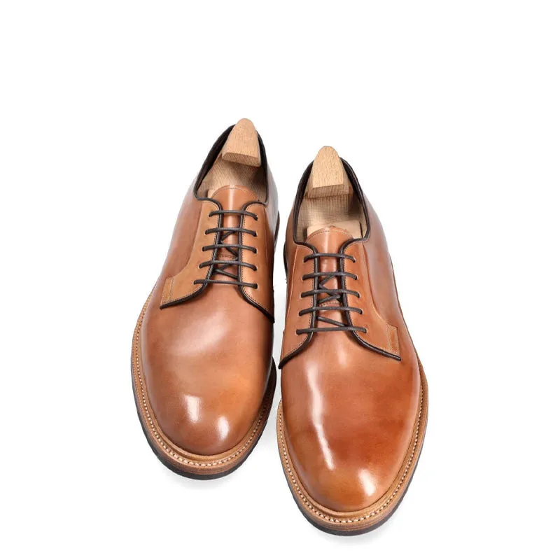 Polished Shiny Leather Plain Toe Derby Shoes
