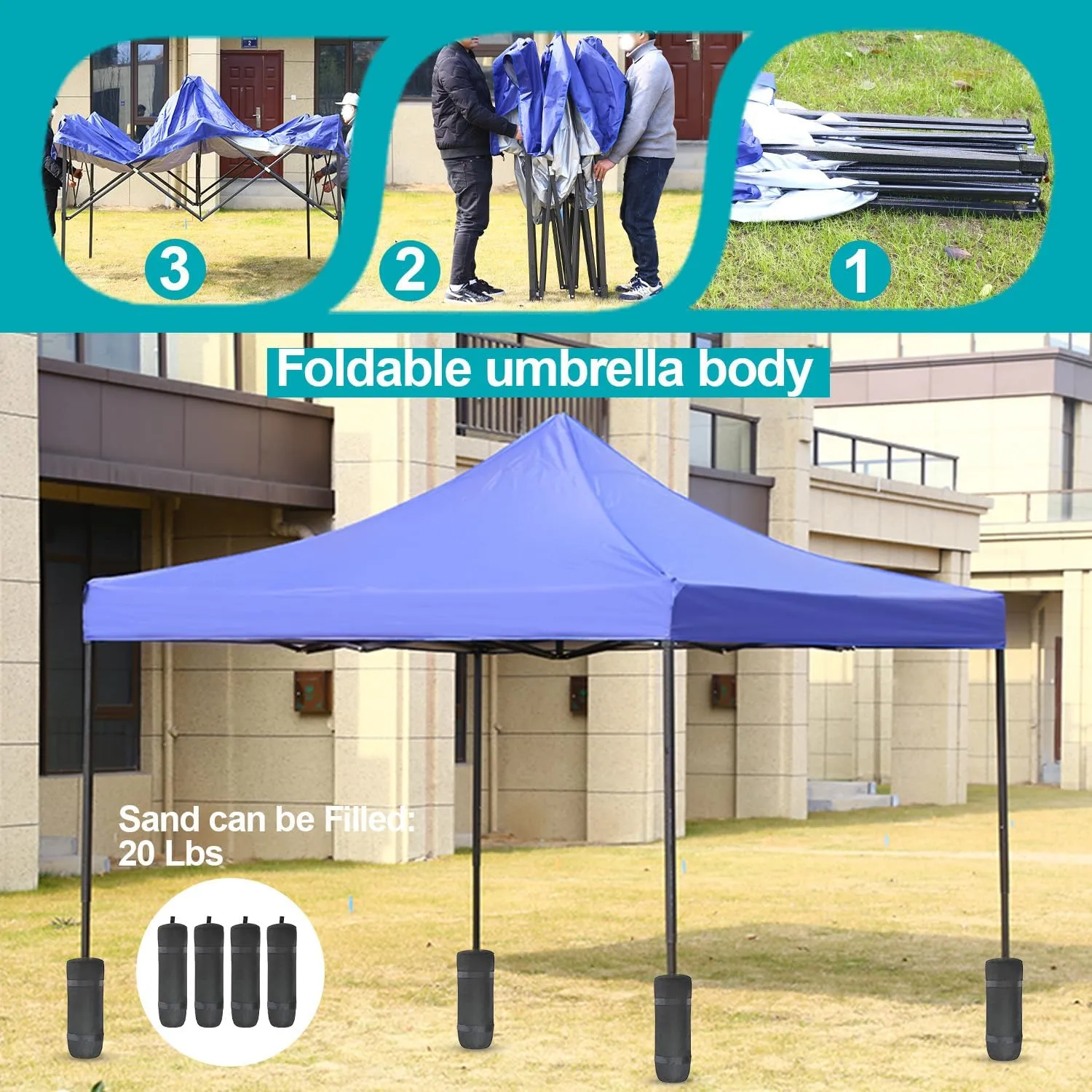 Pop Up Camping Tent Canopy 10x10 Pop Up Party Tent Outdoor Instant Folding Protable Gazebo with Carrying Bag Gazebo Shelter for Wedding Patio Deck Garden and Beach,Blue