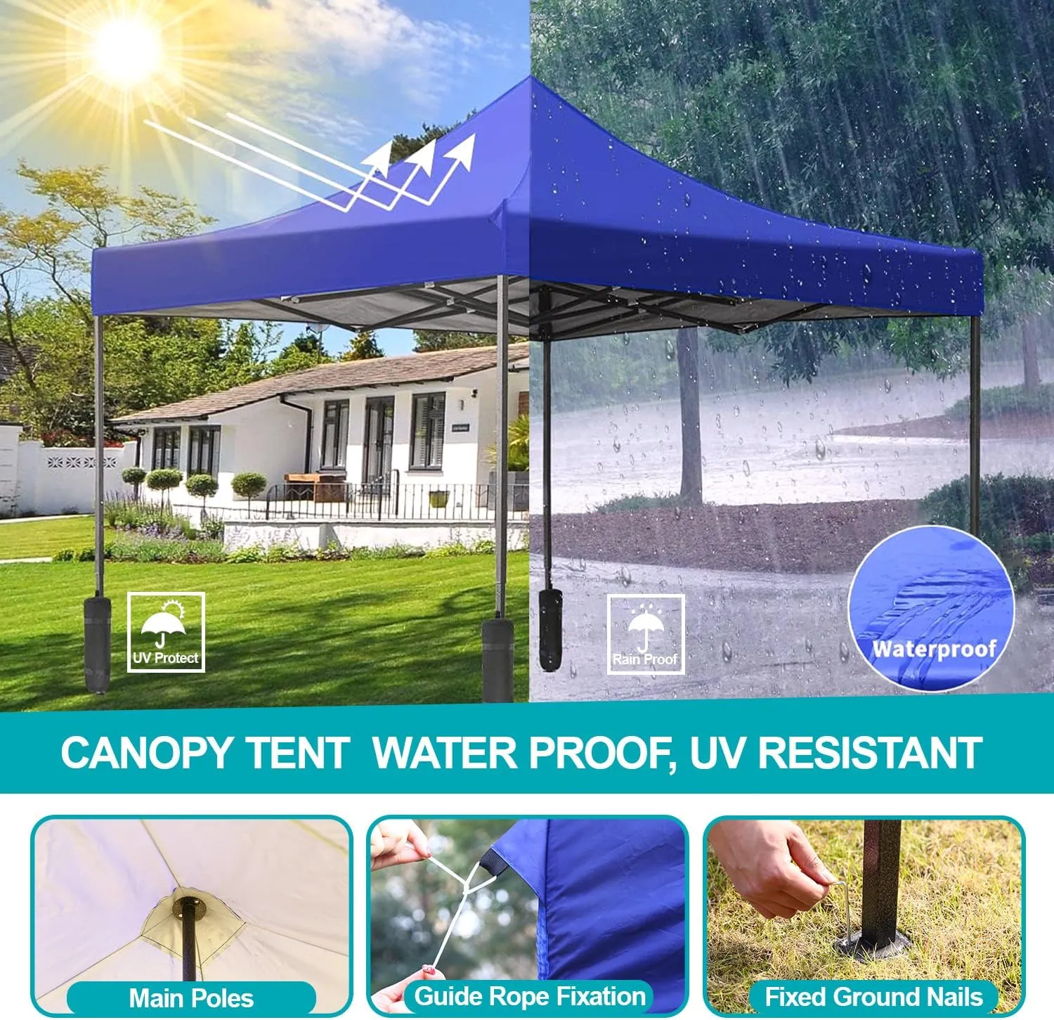 Pop Up Camping Tent Canopy 10x10 Pop Up Party Tent Outdoor Instant Folding Protable Gazebo with Carrying Bag Gazebo Shelter for Wedding Patio Deck Garden and Beach,Blue