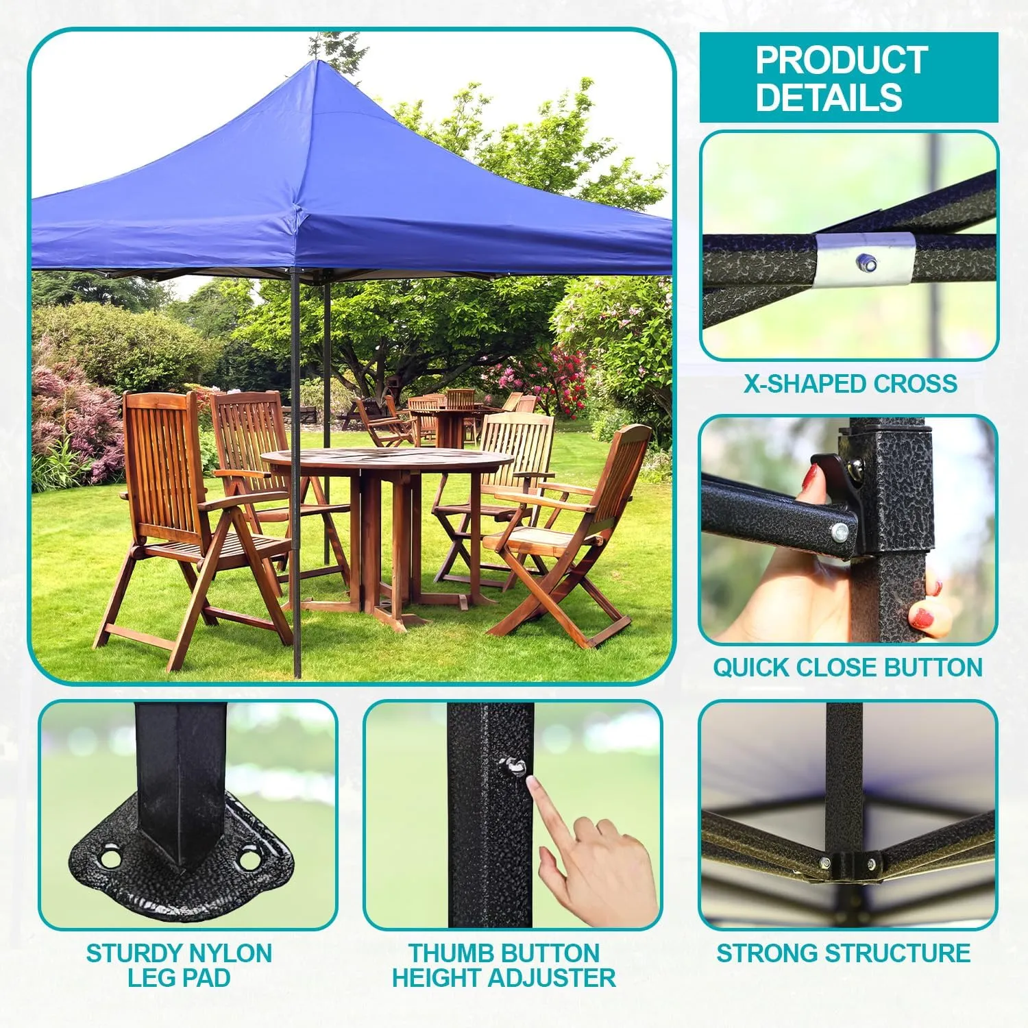 Pop Up Camping Tent Canopy 10x10 Pop Up Party Tent Outdoor Instant Folding Protable Gazebo with Carrying Bag Gazebo Shelter for Wedding Patio Deck Garden and Beach,Blue