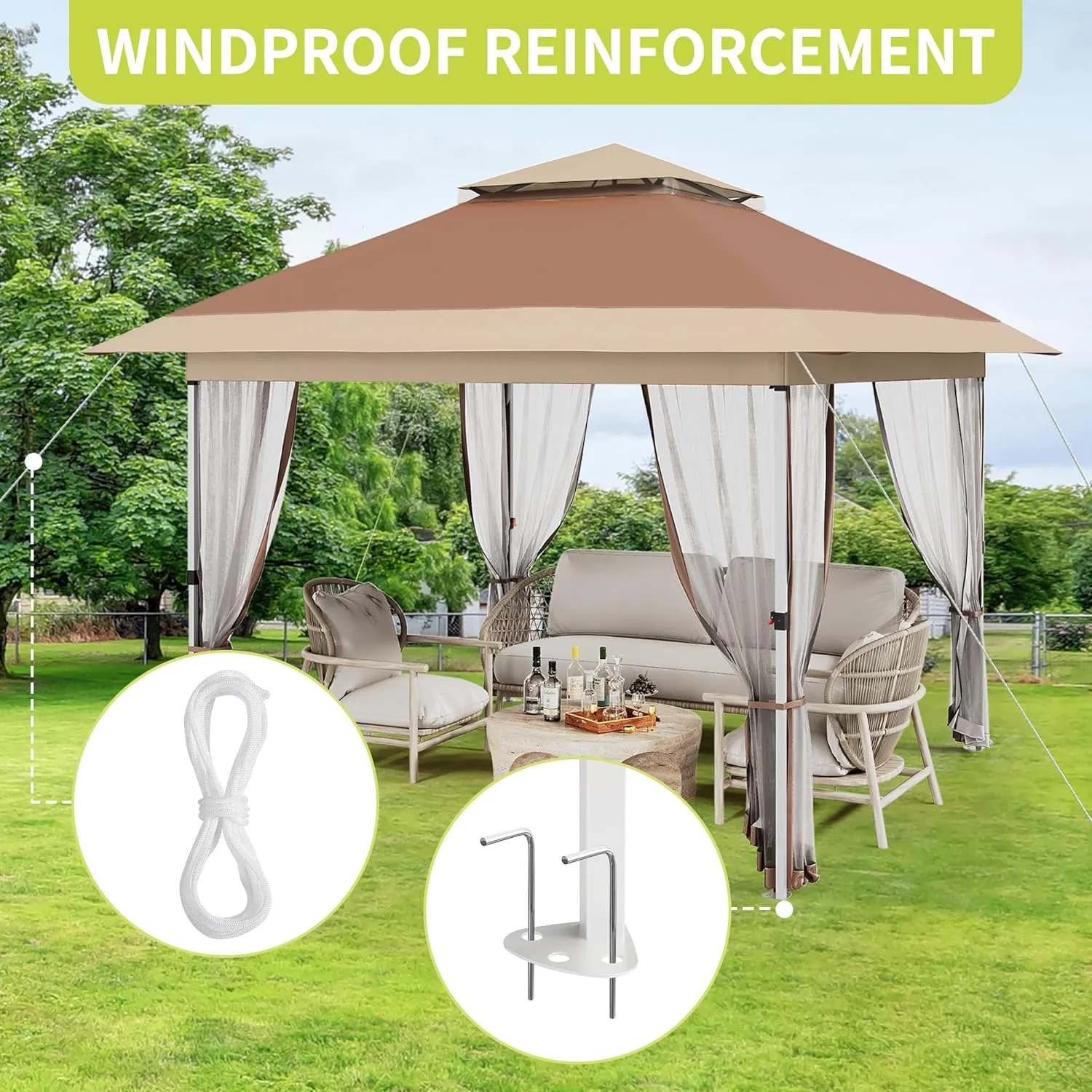 Pop Up Gazebo, 12x12 Outdoor Canopy Tent with Mosquito Netting, Pop Up Canopy Tent with Curtains/Adjustable Height/Wheeled Carrying Bag for Patio Garden Backyard Lawn