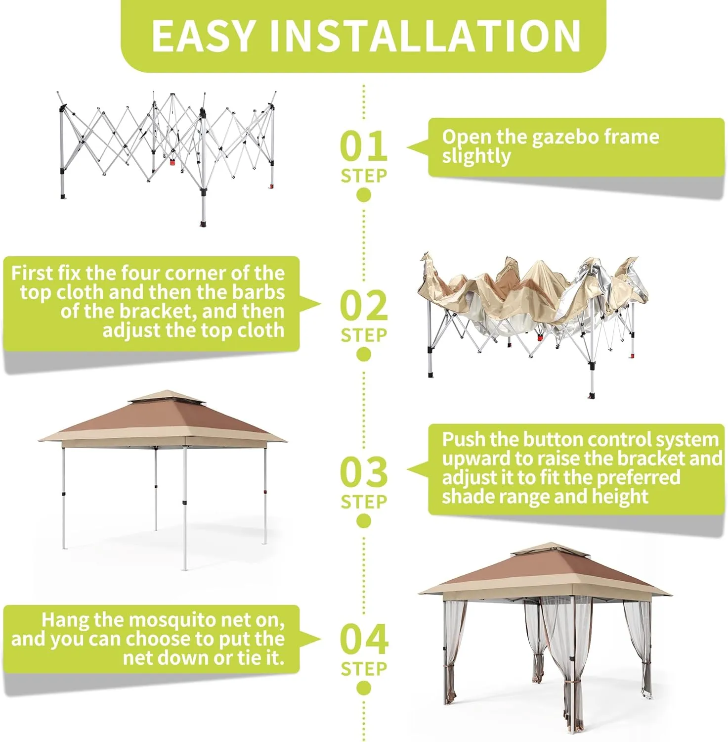 Pop Up Gazebo, 12x12 Outdoor Canopy Tent with Mosquito Netting, Pop Up Canopy Tent with Curtains/Adjustable Height/Wheeled Carrying Bag for Patio Garden Backyard Lawn