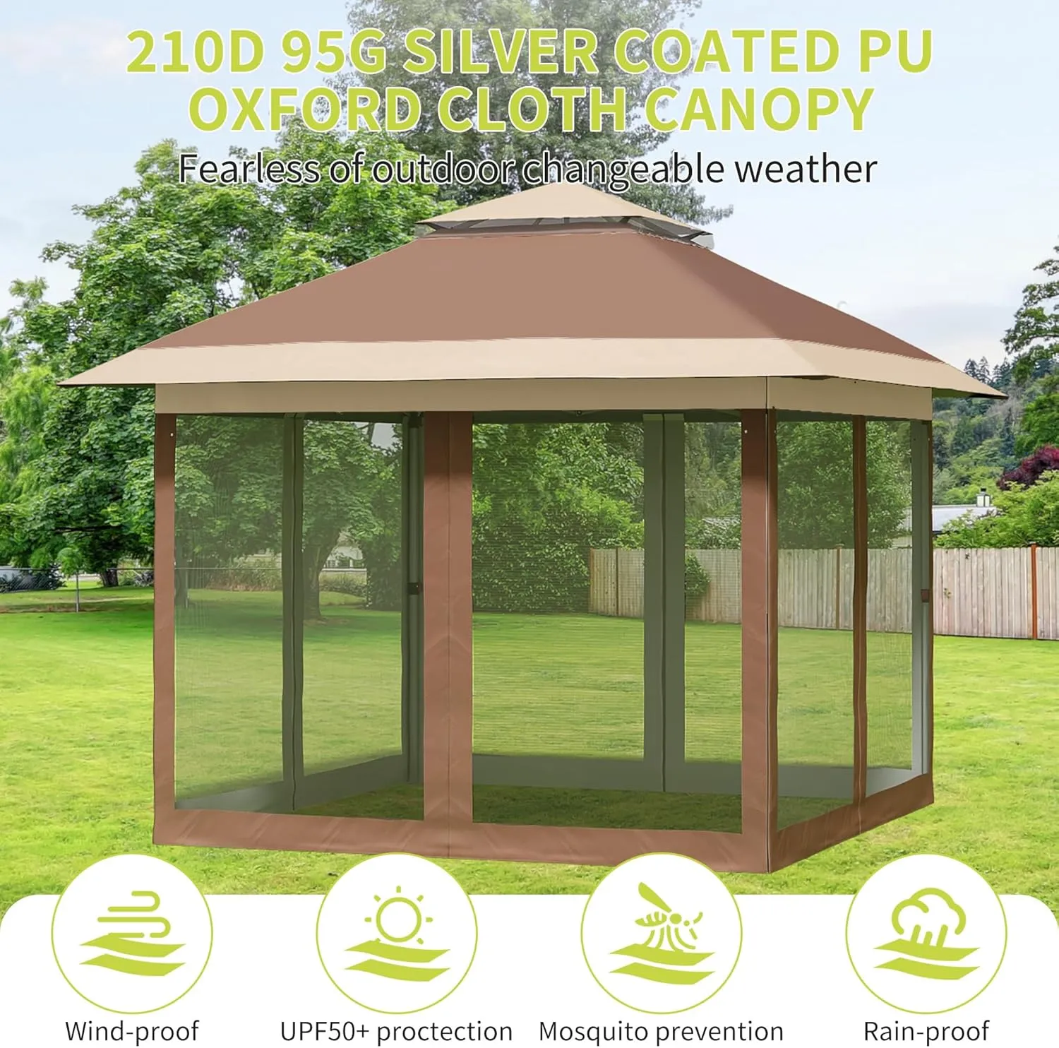Pop Up Gazebo, 12x12 Outdoor Canopy Tent with Mosquito Netting, Pop Up Canopy Tent with Curtains/Adjustable Height/Wheeled Carrying Bag for Patio Garden Backyard Lawn