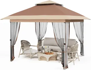 Pop Up Gazebo, 12x12 Outdoor Canopy Tent with Mosquito Netting, Pop Up Canopy Tent with Curtains/Adjustable Height/Wheeled Carrying Bag for Patio Garden Backyard Lawn