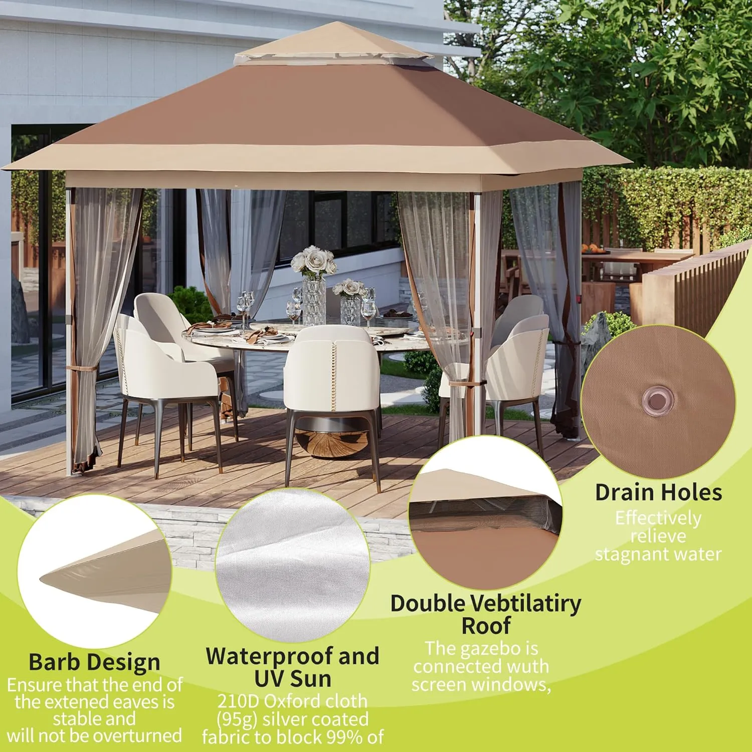 Pop Up Gazebo, 12x12 Outdoor Canopy Tent with Mosquito Netting, Pop Up Canopy Tent with Curtains/Adjustable Height/Wheeled Carrying Bag for Patio Garden Backyard Lawn