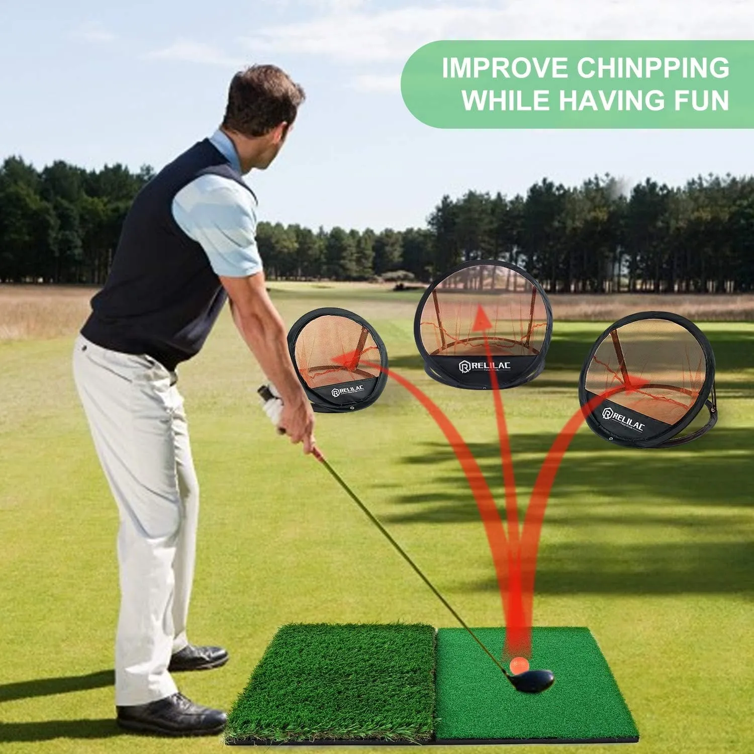 Pop Up Golf Chipping Practice Net Set - Indoor/Outdoor Golfing Target Accessories for Golf Practice - Improve Your Short Game - Great Gifts for Men, Dad, Mom, Husband, Women, Kid, Golfers