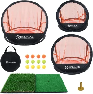 Pop Up Golf Chipping Practice Net Set - Indoor/Outdoor Golfing Target Accessories for Golf Practice - Improve Your Short Game - Great Gifts for Men, Dad, Mom, Husband, Women, Kid, Golfers