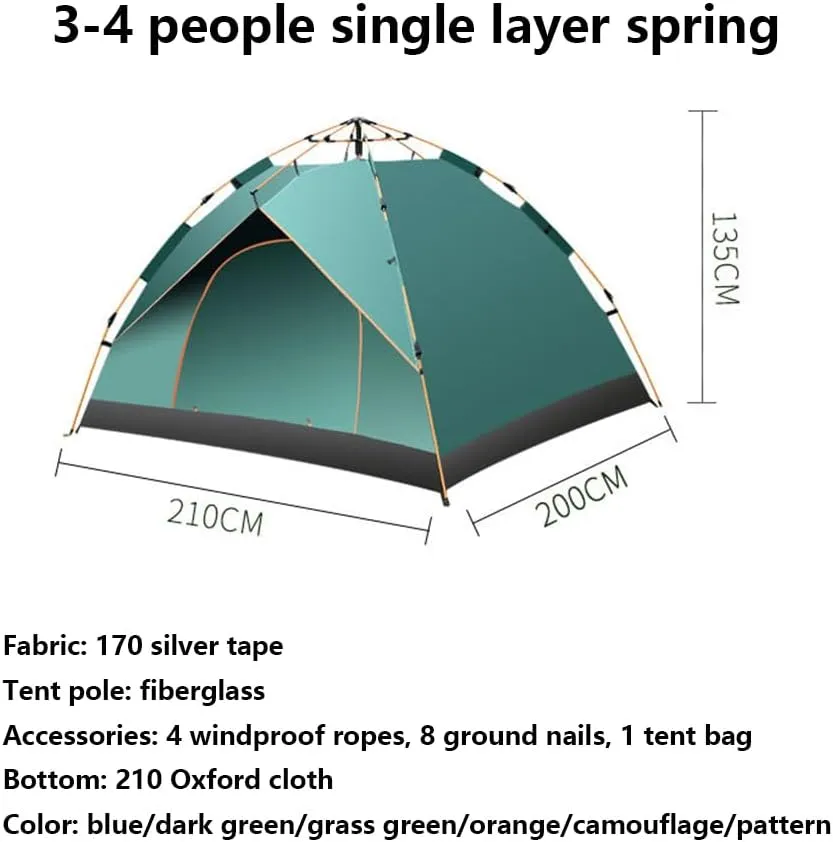 Portable Camping Tent 2-3 Person Outdoor Tents Easy to Pitch, Windproof Waterproof Dome Tent Instant Automatic Pop Up Tent Perfect Beach Outdoor Hiking Hunting Fishing