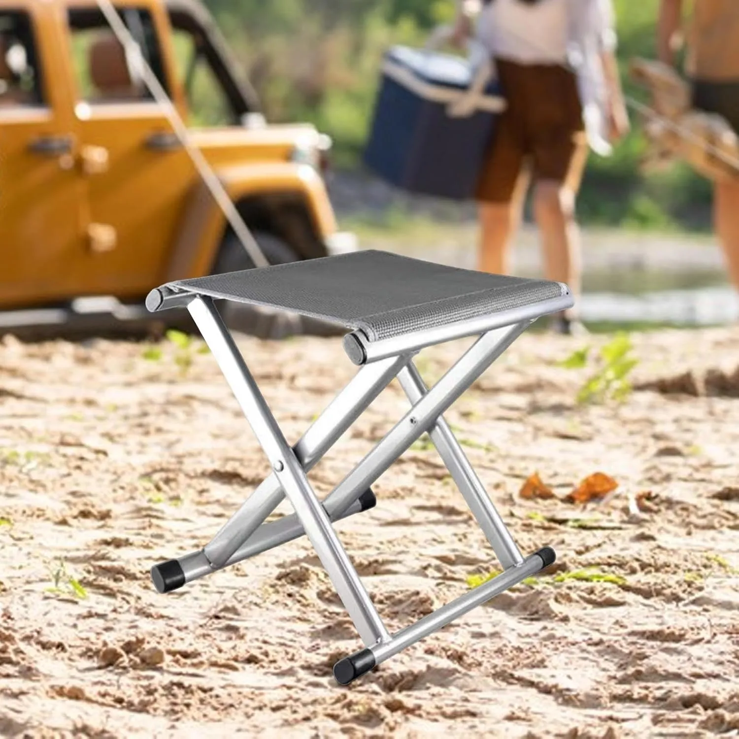 Portable Folding Stool Foot Rest Stool Outdoor Metal Frame Camping Stool Compact Foldable Stool for Backpacking Picnic Travel, M