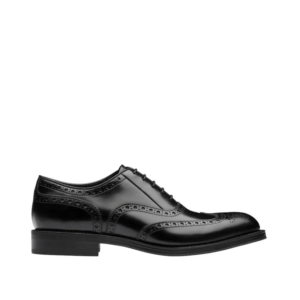Prada 2EC134-ZJY Men's Shoes Black Polished Calf-Skin Leather Derby (PRM1011)