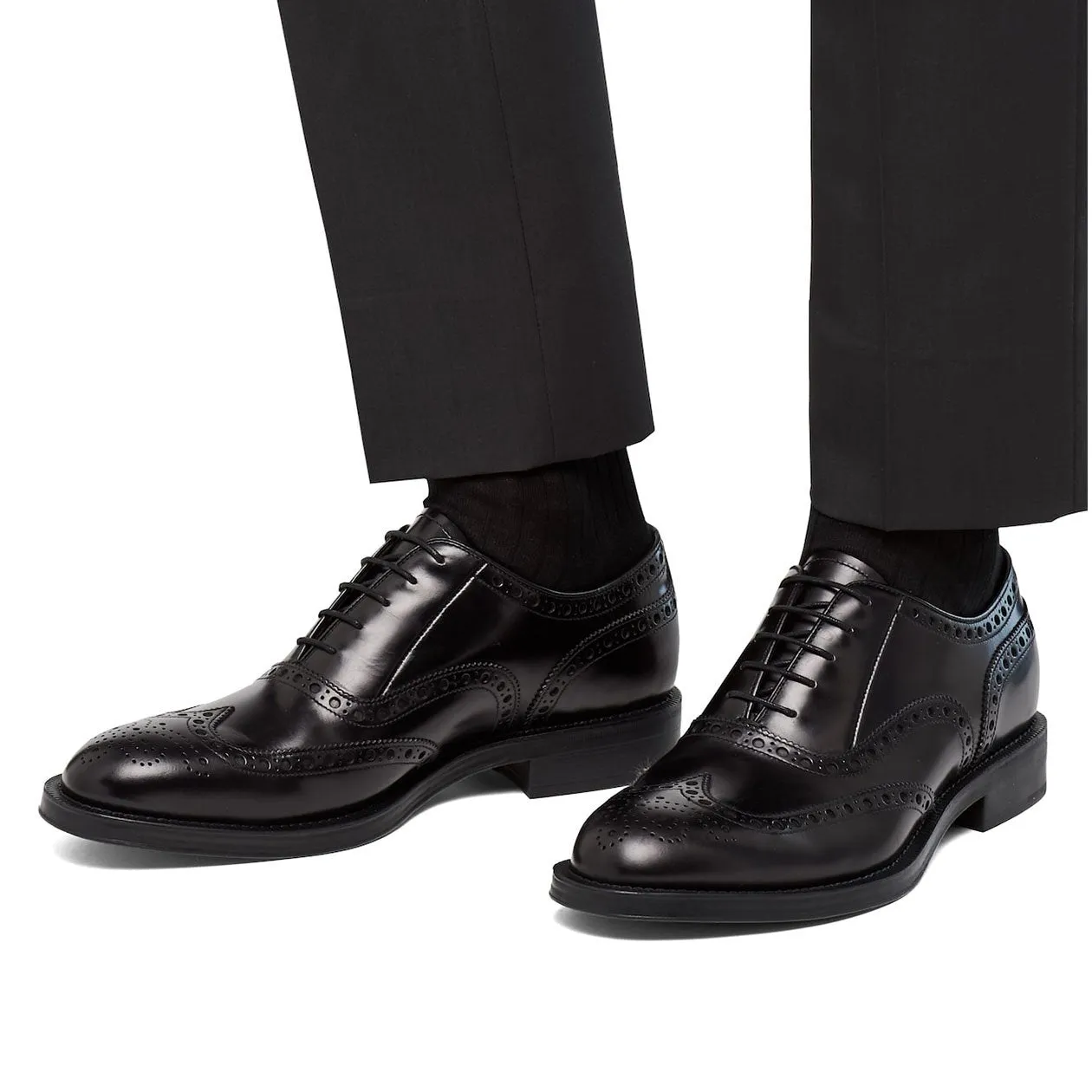 Prada 2EC134-ZJY Men's Shoes Black Polished Calf-Skin Leather Derby (PRM1011)