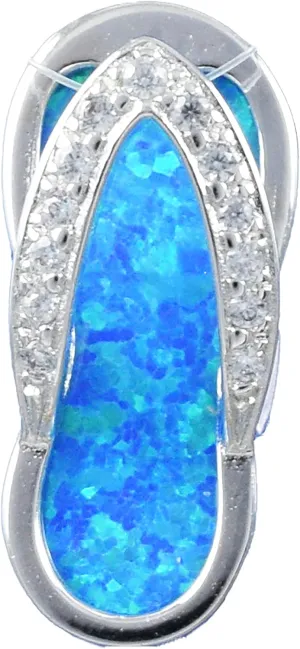 Pretty Hawaiian Blue Opal Slipper Necklace, Sterling Silver Opal CZ Sandal Filp-Flop Charm Pendant, N8840B