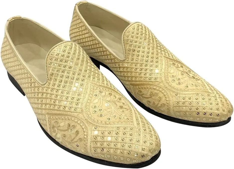 Punjabi Jutti for Men's Loafer Shoes Embroidery Slip-On Party Shoes Mojaris Wedding Bridal Dress Shoes