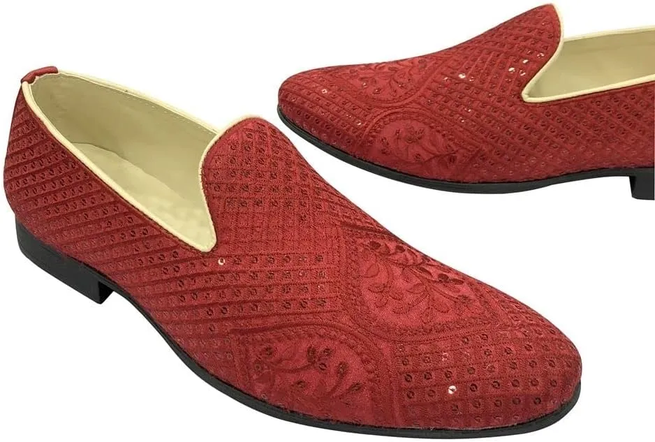 Punjabi Jutti for Men's Loafer Shoes Embroidery Slip-On Party Shoes Mojaris Wedding Bridal Dress Shoes