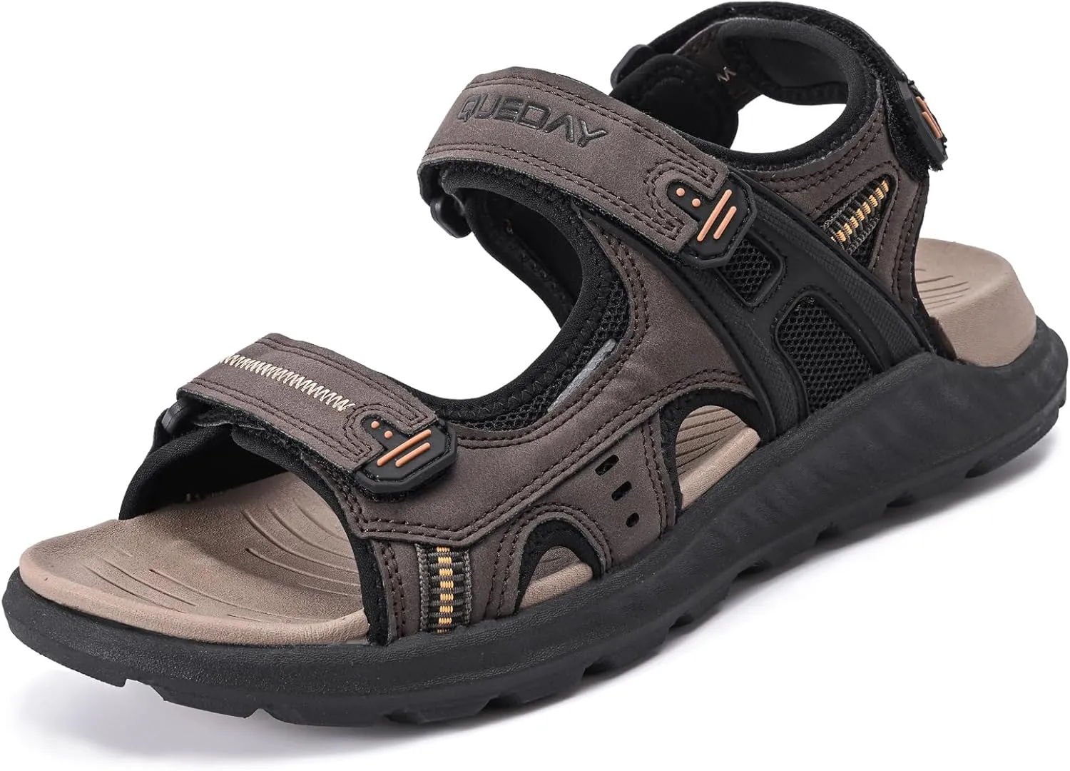 Queday Mens Hiking Sandals With Arch Support Sport Recovery Athletic Walking Sandals For Man Outdoor Summer Casual Thick Cushion Beach Water Fisherman Sandal