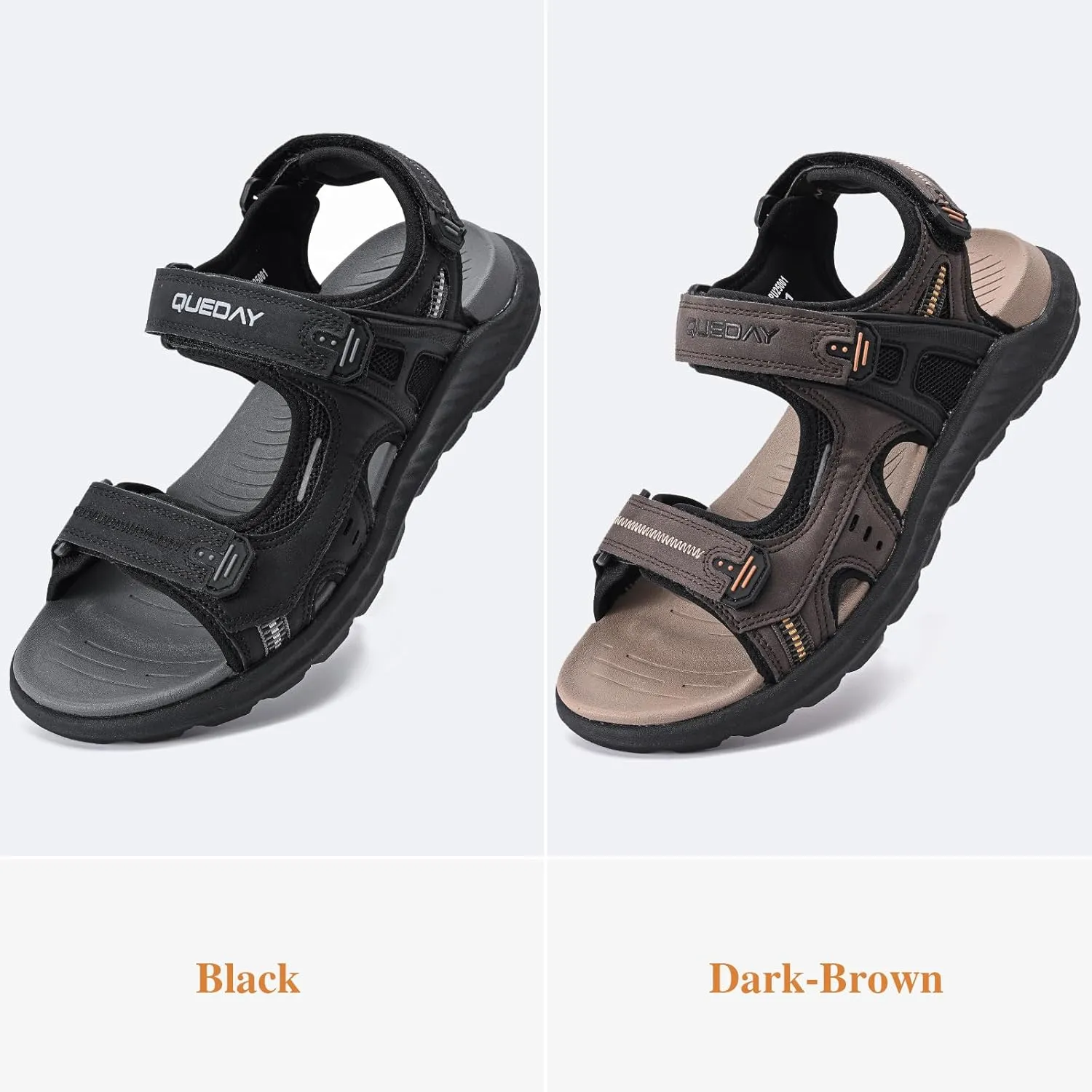 Queday Mens Hiking Sandals With Arch Support Sport Recovery Athletic Walking Sandals For Man Outdoor Summer Casual Thick Cushion Beach Water Fisherman Sandal