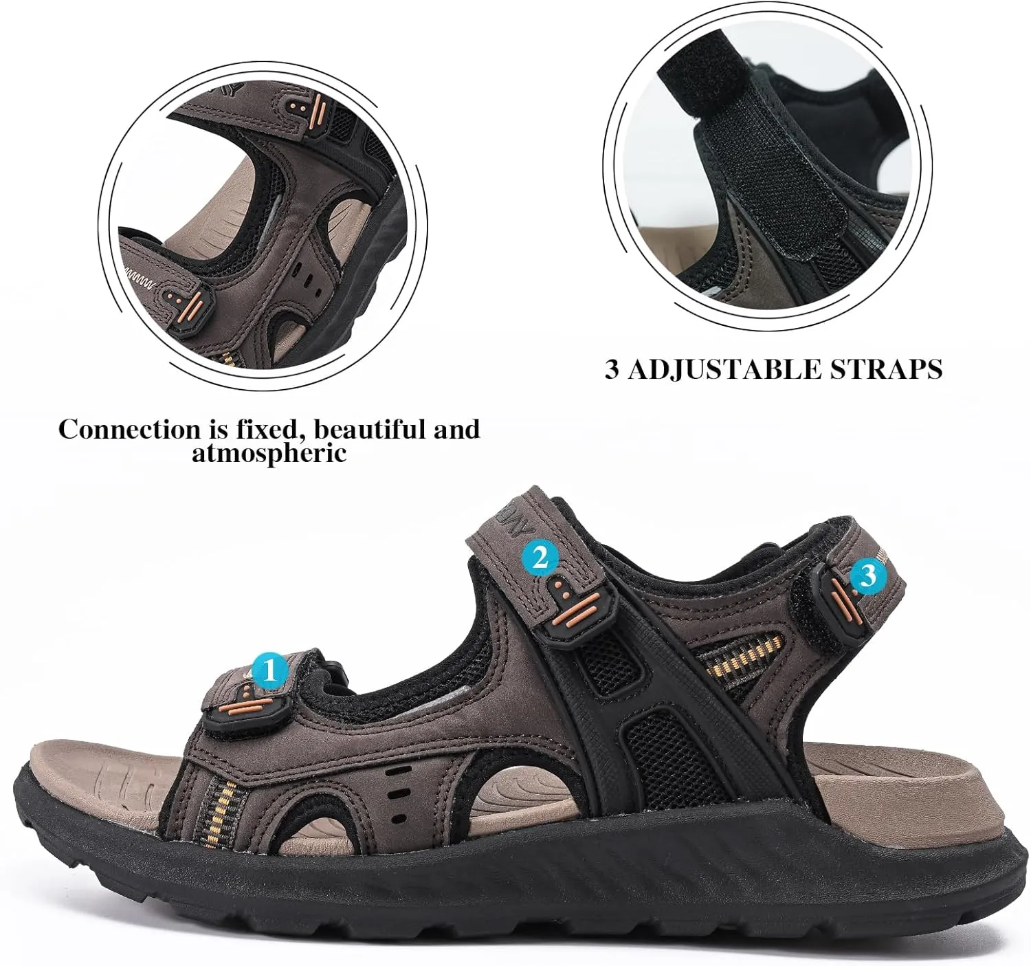 Queday Mens Hiking Sandals With Arch Support Sport Recovery Athletic Walking Sandals For Man Outdoor Summer Casual Thick Cushion Beach Water Fisherman Sandal