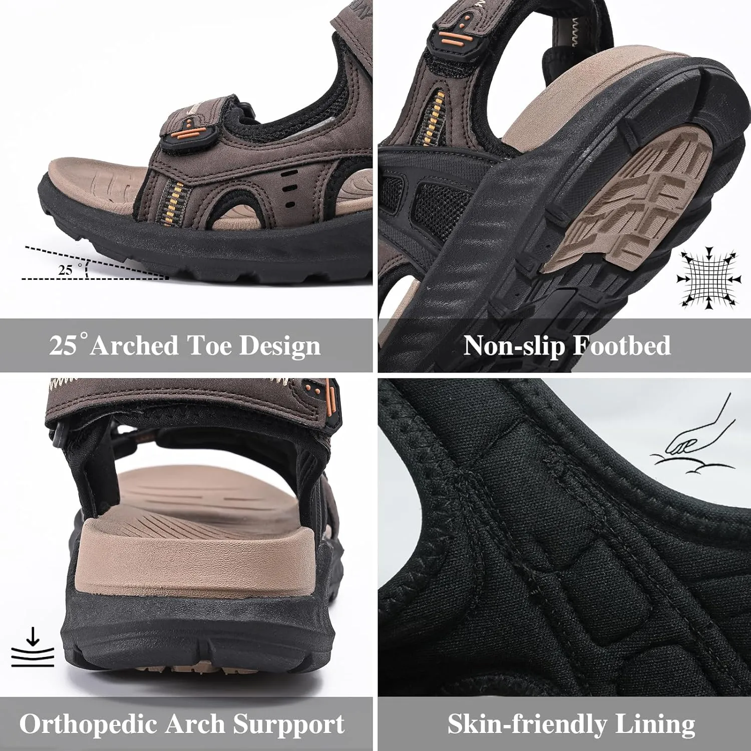 Queday Mens Hiking Sandals With Arch Support Sport Recovery Athletic Walking Sandals For Man Outdoor Summer Casual Thick Cushion Beach Water Fisherman Sandal