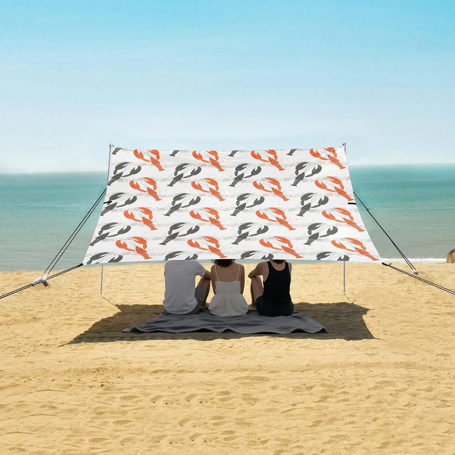 Red Dark Lobsters Pattern Beach Camping Tent Sun Shelter for Whole Family, Beach Shade Canopy with UPF50  UV Protection,Easy Set Up and Carry,Outdoor Shade for Trips, Fishing, Backyard Fun Picn
