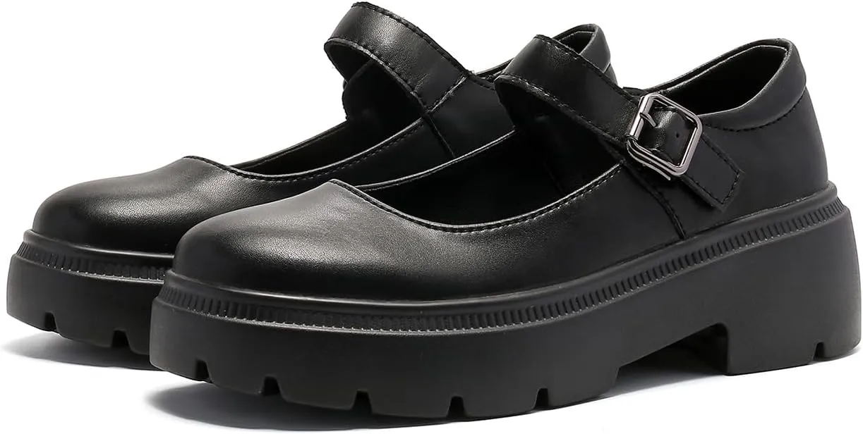 Ruiatoo Women's Mary Janes Shoes for Women Platform Low Heel Chunky Pumps Round Toe Oxford Dress Shoes