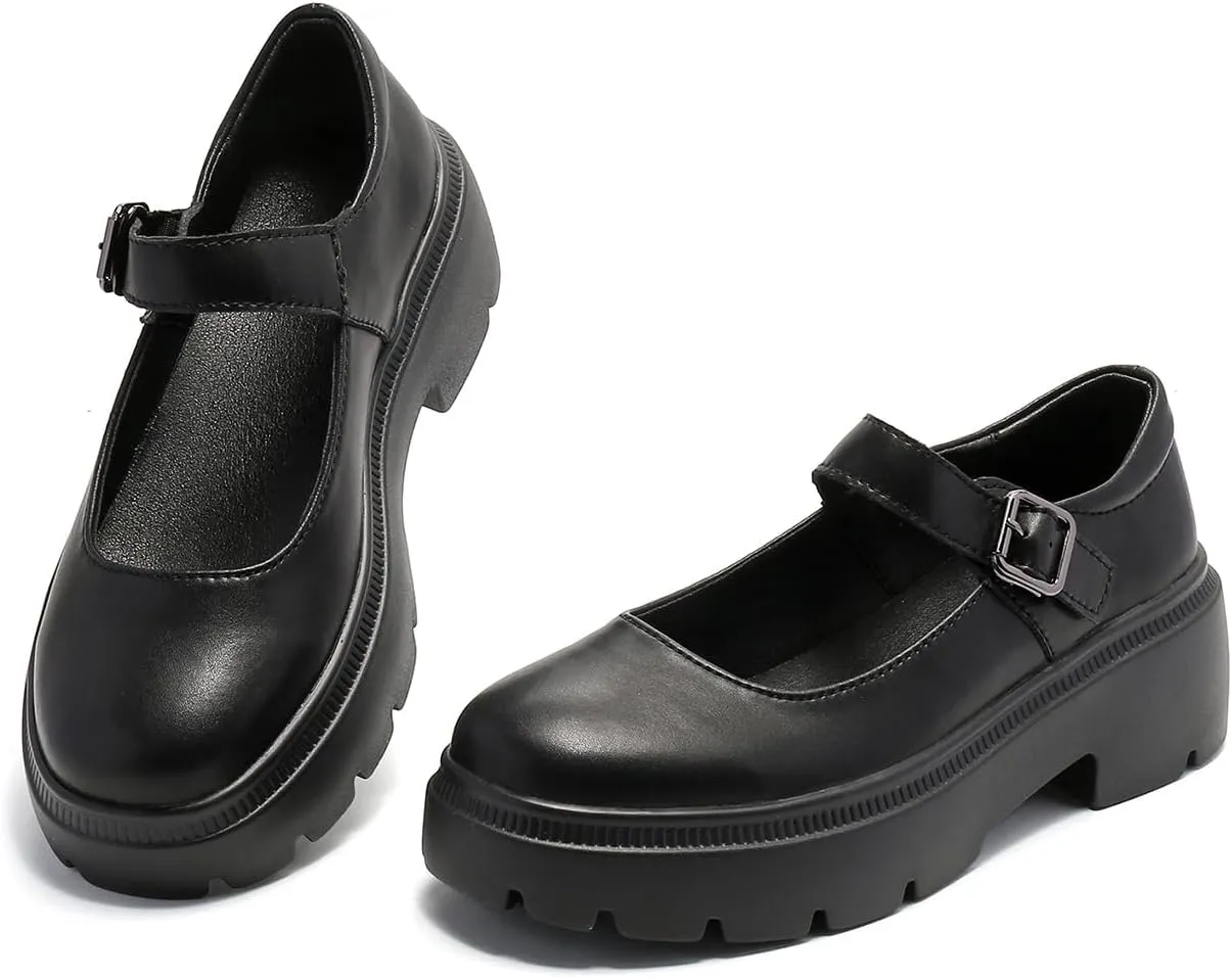Ruiatoo Women's Mary Janes Shoes for Women Platform Low Heel Chunky Pumps Round Toe Oxford Dress Shoes