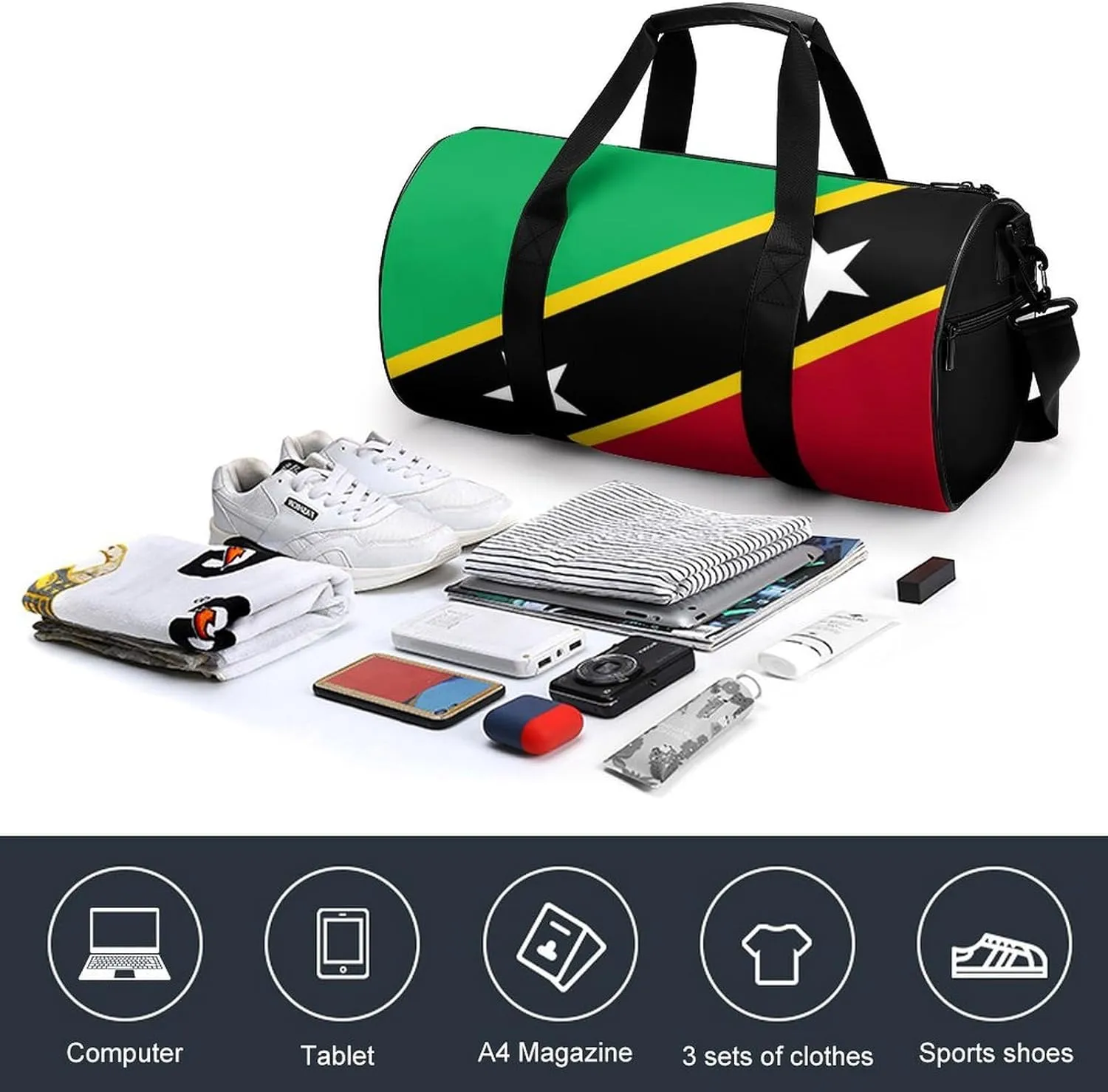 Saint Kitts Flag Gym Bag with Wet Pocket Travel Duffel for Boys Girls Weekender Overnight