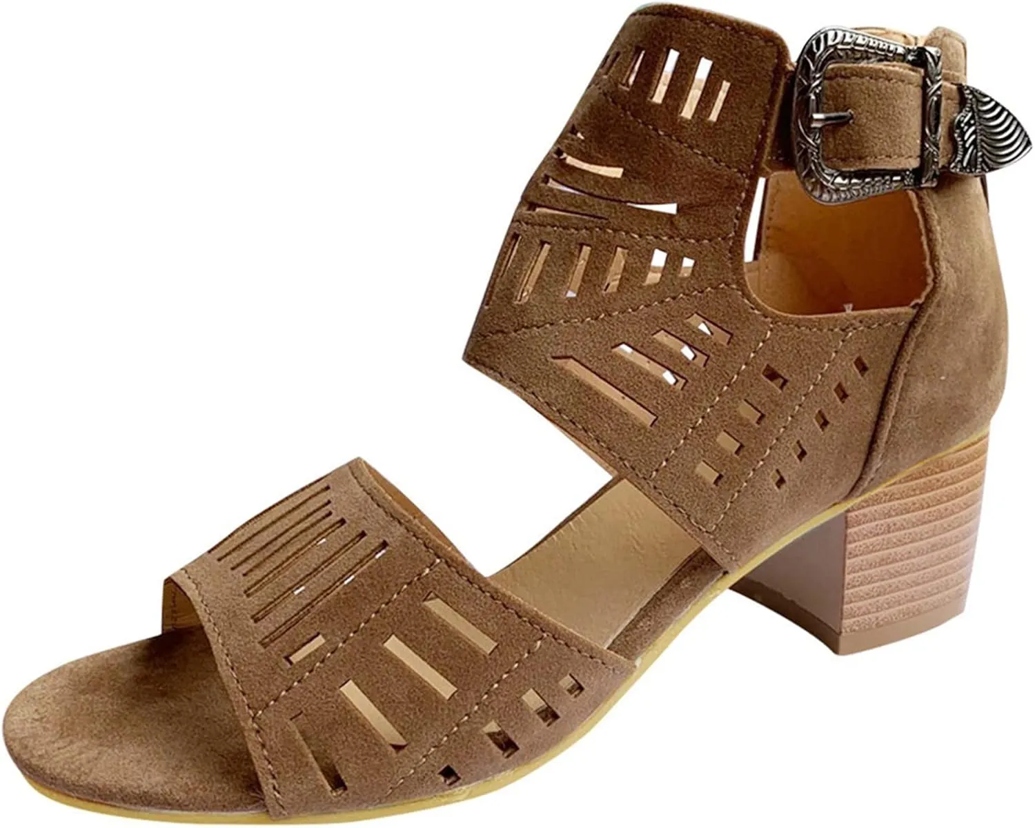 Sandalias para Mujer, Sandals for Women Suede Peep Toe Ankle Booties Cut Out Stacked Heel Ankle Boots