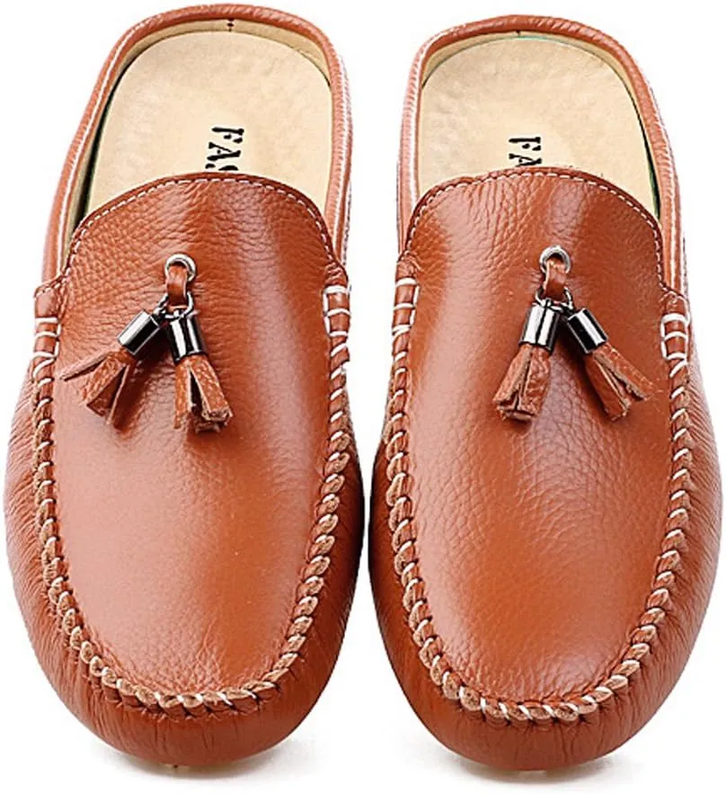 Santimon Men's Slippers Mules Clogs Tassel Leather Comfortable Slip on Shoes Casual Loafters