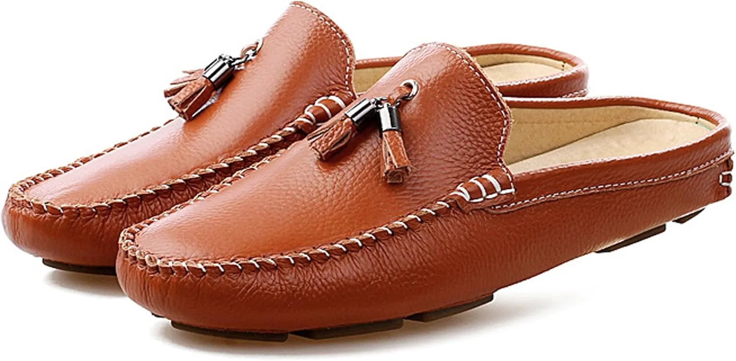 Santimon Men's Slippers Mules Clogs Tassel Leather Comfortable Slip on Shoes Casual Loafters