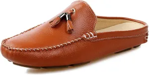Santimon Men's Slippers Mules Clogs Tassel Leather Comfortable Slip on Shoes Casual Loafters