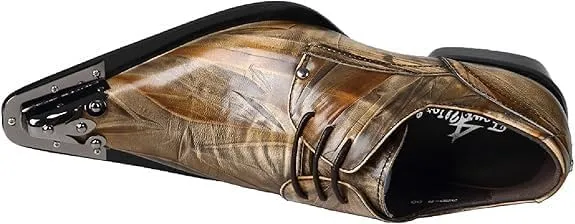 Santimon Mens Western Pointed Toe Leather Lace Up Dress Shoes Fashion Metal Tip Oxford