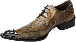 Santimon Mens Western Pointed Toe Leather Lace Up Dress Shoes Fashion Metal Tip Oxford