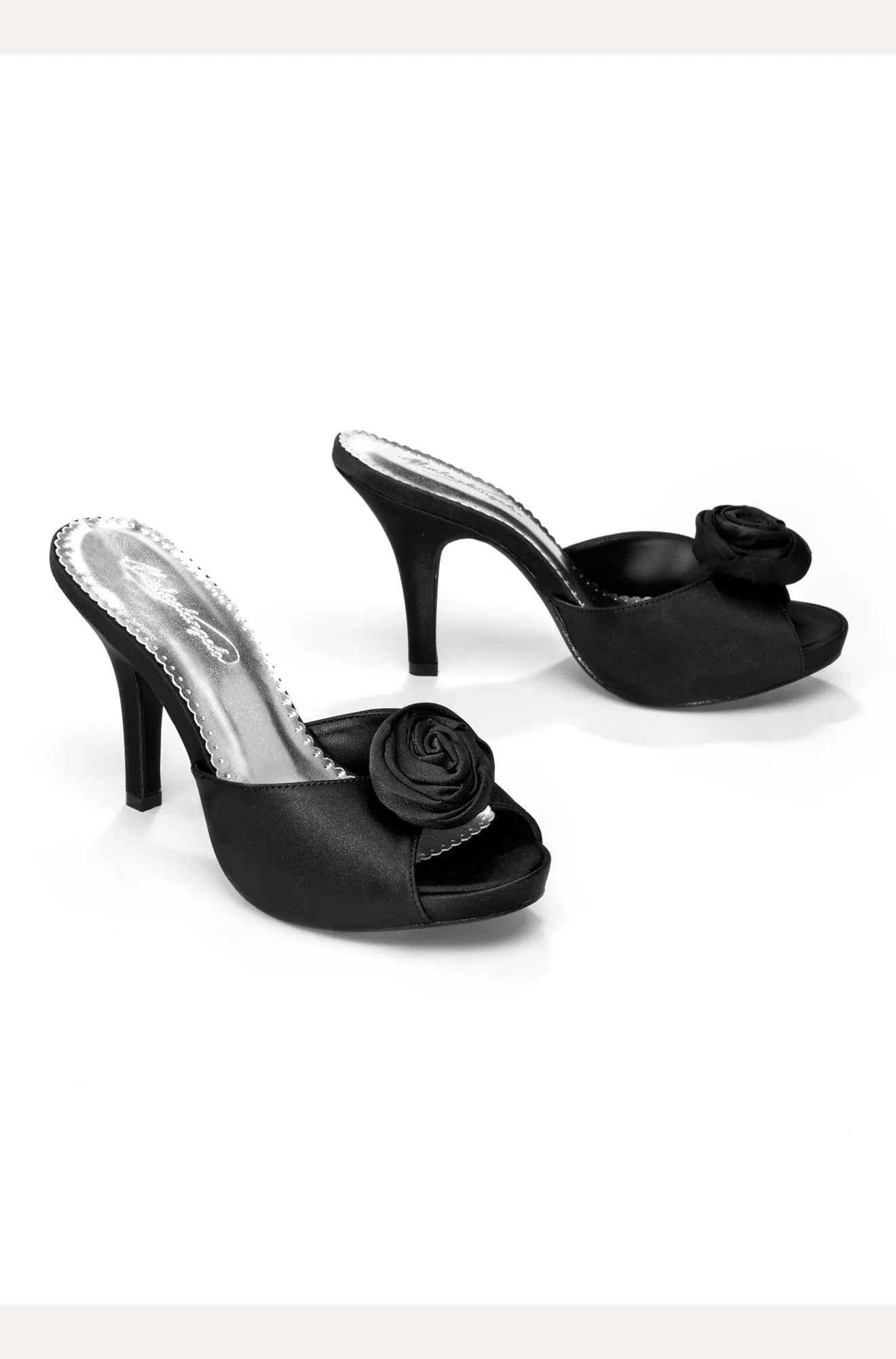 Satin Slip On Sandal with Floral Rose Detail