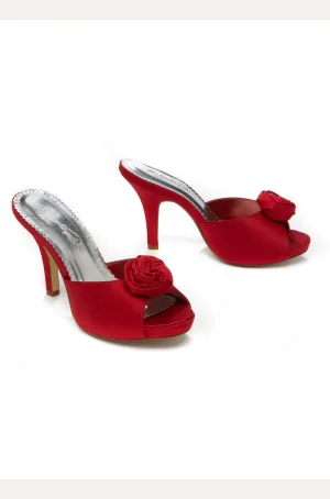 Satin Slip On Sandal with Floral Rose Detail