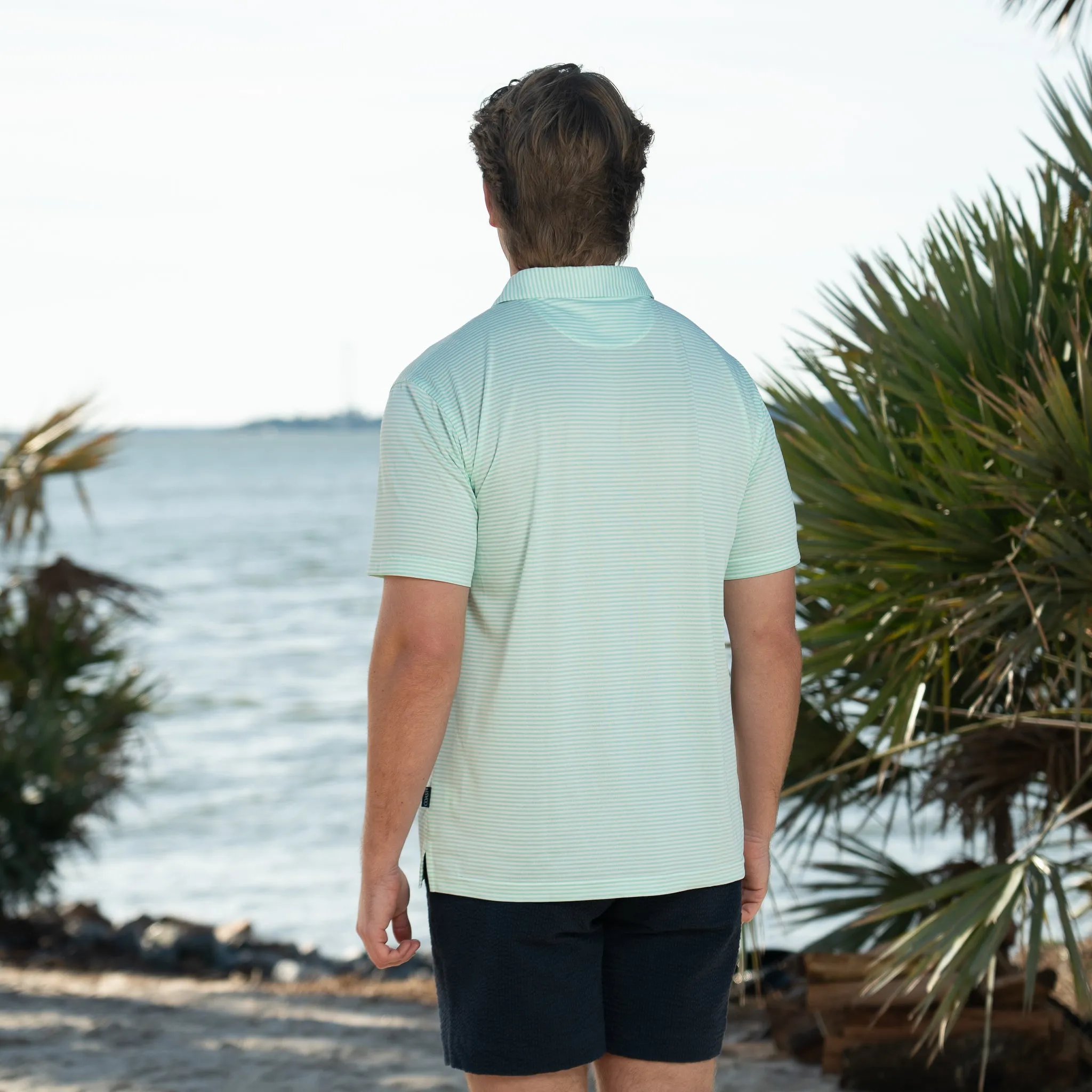 Seafoam Slipknot Pique Feedstripe Polo
