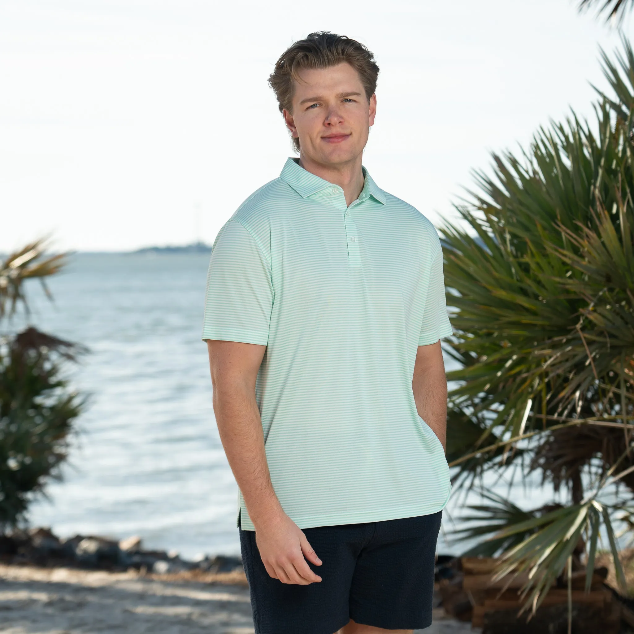 Seafoam Slipknot Pique Feedstripe Polo