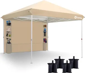 Sekey 10x10 Pop Up Canopy with 1 Push Setup, Instant Shelter Portable Outdoor Canopies, 420D Silver Coated Top, 6 Pockets Sidewall, 4 Weight Bags