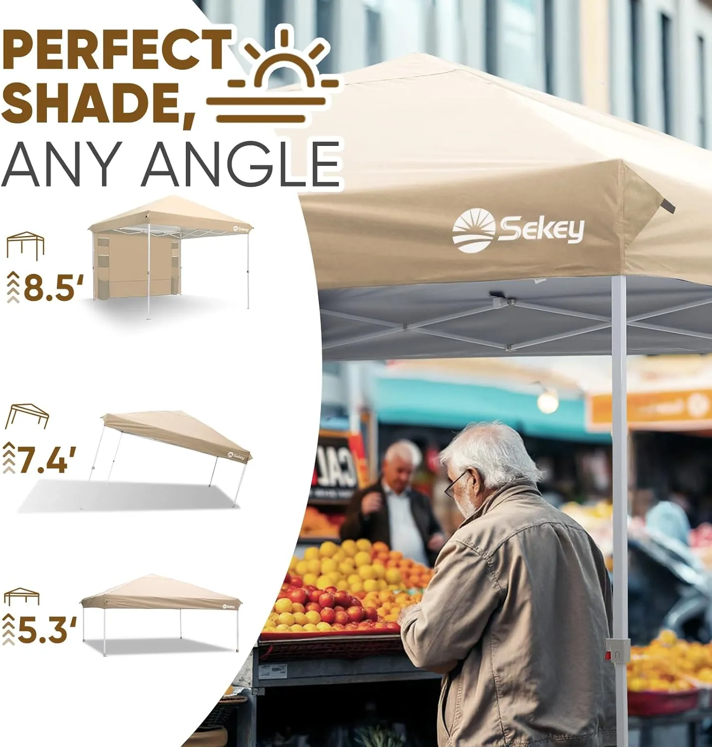 Sekey 10x10 Pop Up Canopy with 1 Push Setup, Instant Shelter Portable Outdoor Canopies, 420D Silver Coated Top, 6 Pockets Sidewall, 4 Weight Bags