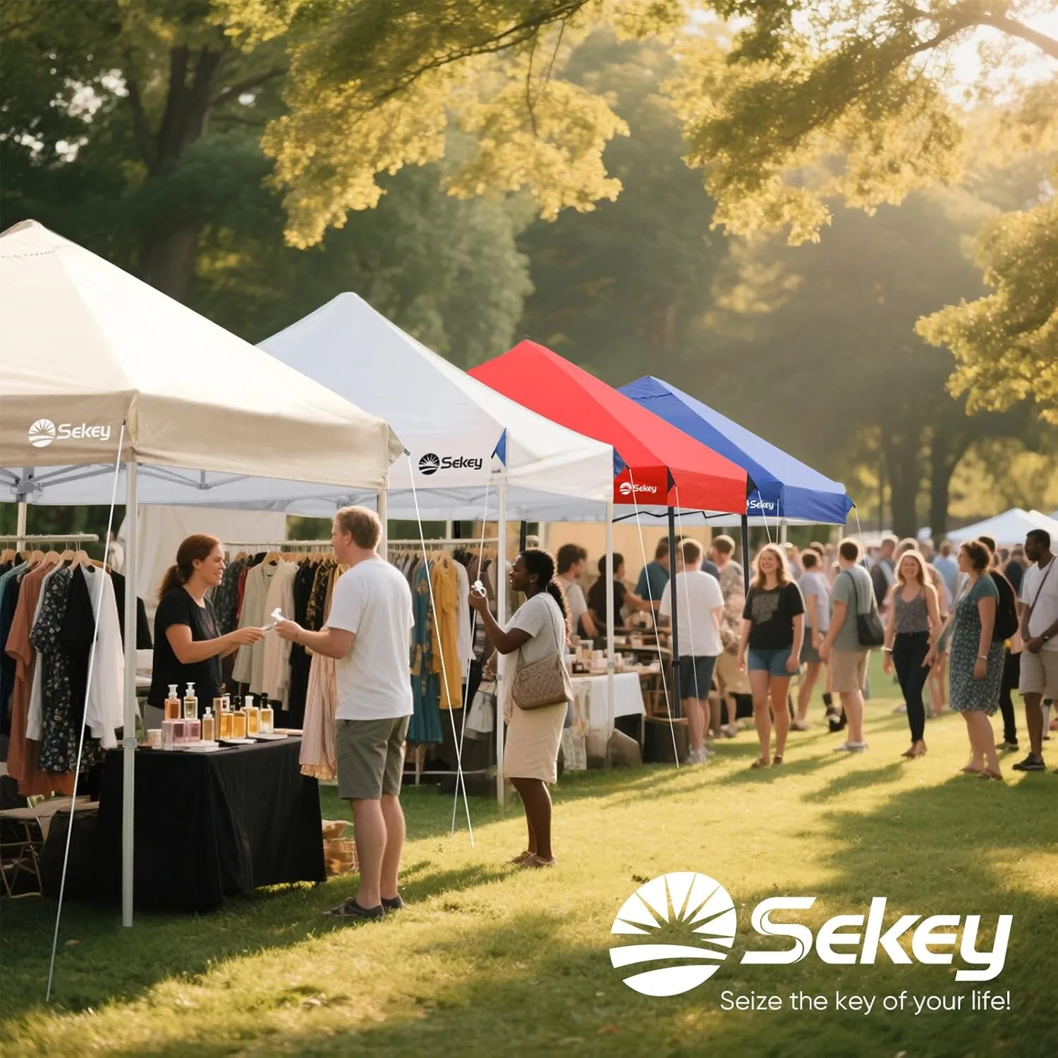 Sekey 10x10 Pop Up Canopy with 1 Push Setup, Instant Shelter Portable Outdoor Canopies, 420D Silver Coated Top, 6 Pockets Sidewall, 4 Weight Bags