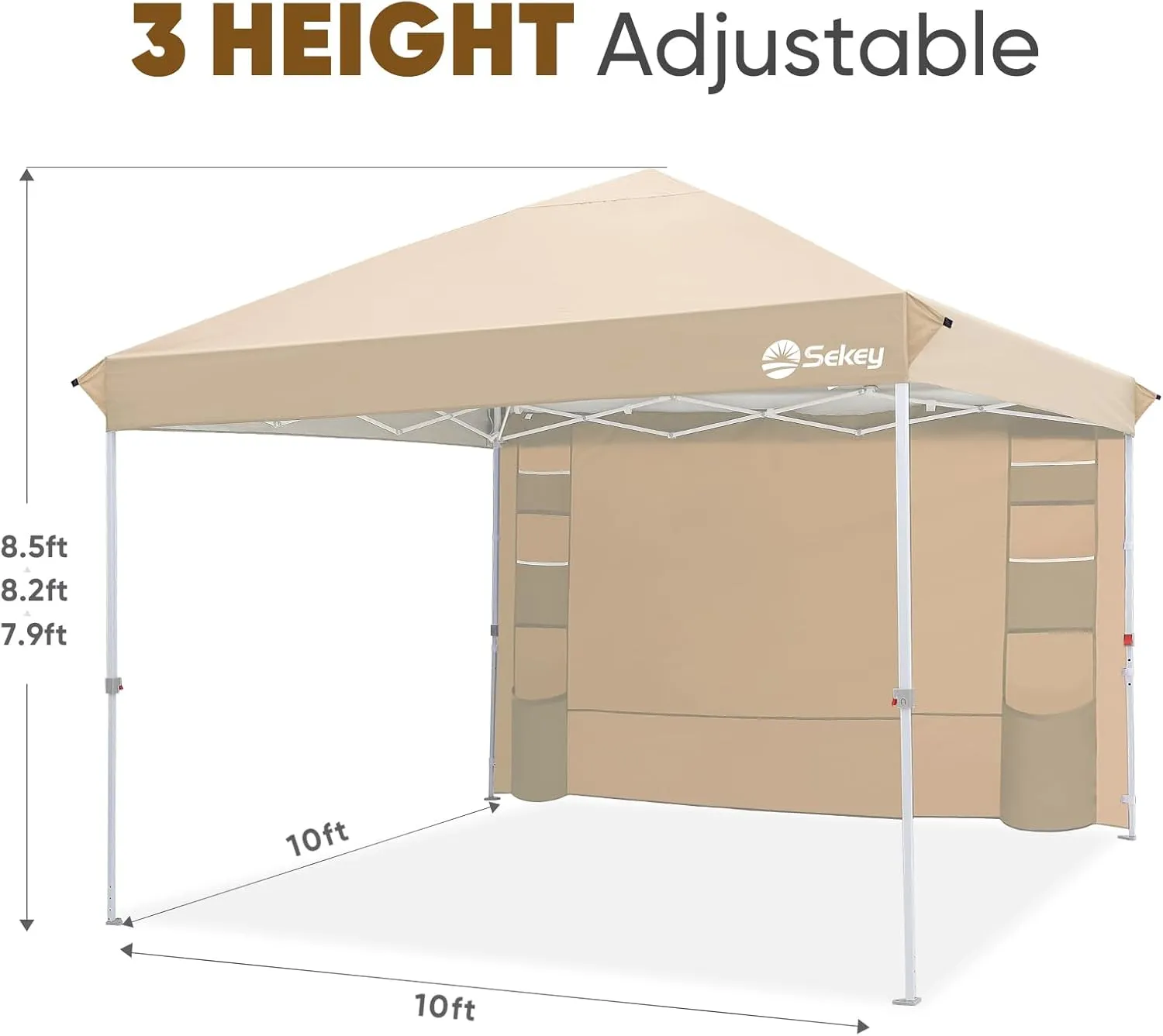 Sekey 10x10 Pop Up Canopy with 1 Push Setup, Instant Shelter Portable Outdoor Canopies, 420D Silver Coated Top, 6 Pockets Sidewall, 4 Weight Bags
