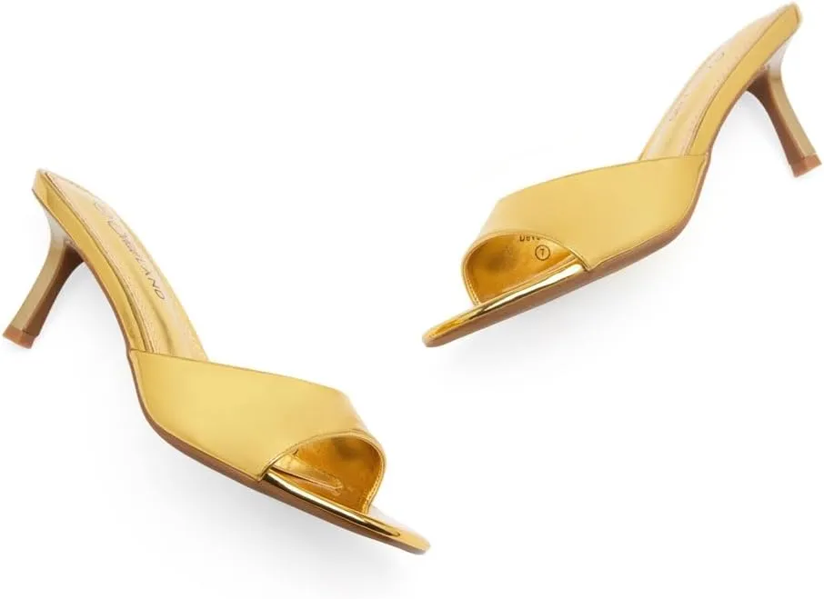 Shoe Land Deverena Women's Low Heels Stiletto Heeled Slides, Open Toe One Band Slip-On Heeled Mules – Dressy Heeled Sandals for Prom, Party, Wedding, and Vacation