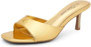 Shoe Land Deverena Women's Low Heels Stiletto Heeled Slides, Open Toe One Band Slip-On Heeled Mules – Dressy Heeled Sandals for Prom, Party, Wedding, and Vacation